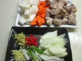 step1: 備料 胛心肉切塊先用熱水稍燙去血水