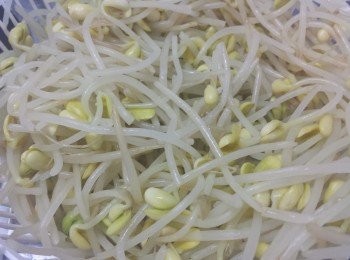 step2: 滾水下墨魚及大豆芽約7分鐘。