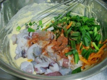 step4: 然後加入所有<span class="group_2">搭乘餡料</span>和<span class="group_3">調味</span>...烏龍茶籽油3~4大匙除外