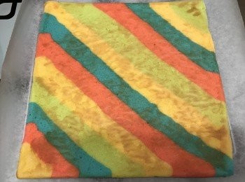 step9: 此時，可把淡忌廉塗上蛋糕上，加上自己喜愛生果然後卷起，放入雪櫃雪2小時便可享用。