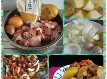 step3: 加入馬鈴薯炒一會後，再加入水份，水滾轉慢火，煮至汁液濃稠即可。