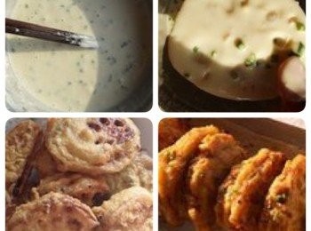 step3: 9. 將麵粉，雞蛋，蔥花加適量水和成麵糊，酸奶狀即可或者稍微稀一點

10. 將做好的藕片在麵糊裡裹上薄薄的一層，厚的吃起來都是粉的味道了

11. 鍋裡放油，油溫熱後放入藕片下去炸，炸至金黃色撈出

12. 炸完就可以直接吃了啊，可以沾上番茄醬或者醬油啊