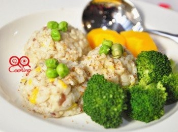 step7: 濃濃的香芋燉飯搭配鮮蔬，與孩子來個午餐約會吧~