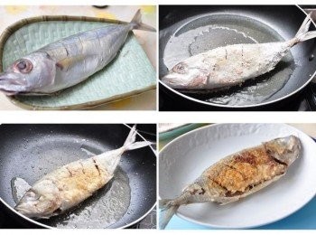 step2: 將魚兩面抹上少許的地瓜粉，再放入鍋中香煎至兩面金黃即可