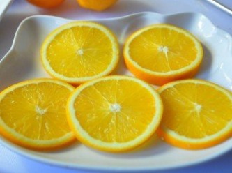 step6: 準備一片片柳橙鋪在盤上