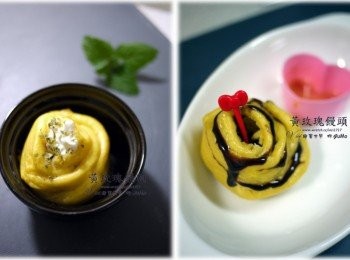 step12: 如果吃膩這種單吃南瓜饅頭的話，那就自個兒換個新吃法。左：撒上日本海苔粉，味道超香又有濃濃日式風味 右：淋上巧克力醬，小人看了一定愛