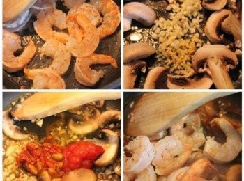 step1: 蝦子剝殼後,去除腸泥. 用少許鹽巴/黑胡椒粉調味後, 下鍋煎至表面上色起鍋備用