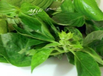 step1: 九層塔洗淨切細末用一點鹽醃一下待軟化.