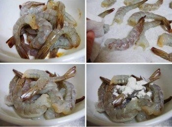step2: 去除蝦頭蝦殼ˊ留下蝦尾ˊ然後延著背部劃開去除腸泥ˊ 再用乾淨紙巾確實擦乾水份ˊ用<span class="group_2">蝦醃料</span>略為抓勻ˊ 如果沒馬上料理可冷藏一下ˊ保持其鮮脆口感