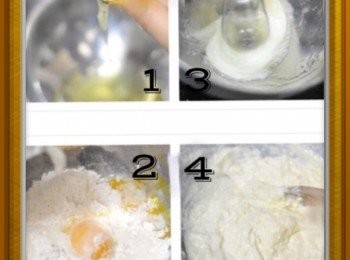 step1: 制作方法：
1. 蛋黃与蛋白分離

2. 在面粉中间位置摊开一小洞，加入蛋黃搅拌，然后加入鮮奶及温水搅拌至面糊

3. 打发蛋白然后加入白糖打至硬性发泡

4. 將打好的蛋白轻轻拌入第二项，不要太均匀，避免搅拌过度会消泡，不然松饼便不松软了﹗


5. 抹干平底锅加熱，不用下油，倒入面糊，慢火將热香松饼表面加熱至起泡，周边开始熟了，便可反转另一面继续煎，如果平底锅夠大，可多煎一片。