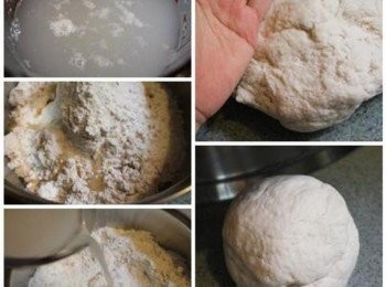 step1: 將水與酵母攪拌均勻. 另取攪拌缸, 放入中粉/泡打粉/糖先拌勻