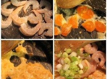 step1: 蝦子去殼去腸泥, 拍乾水份, 用少許油煎熟, 起鍋備用