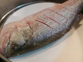 step3: 蒸鍋添水，大火將水燒開，然後將魚擺入盤中，放入蒸鍋，中火蒸10分鐘左右。中途蒸到5分鐘時，將魚取出，將盤中蒸出的水倒掉，再放回鍋中繼續蒸。這個水是魚身上流出來的水，有腥味兒，如果不及時倒掉，會使得挨著盤子的魚肉的味道不好。