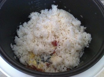 step4: 順序加入胡椒粉，淡醬油和鹽巴，炒翻后把鍋蓋蓋起來。
