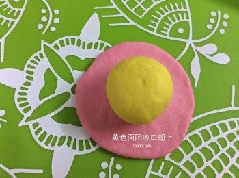 step4: 把30克的面团擀平，然后包入20克的面团揉成圆形；