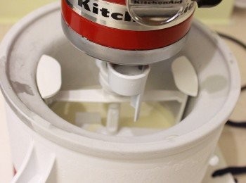 step3: 將所有材料放入冰淇淋機內膽，開動冰淇淋機。攪拌約20分鐘。