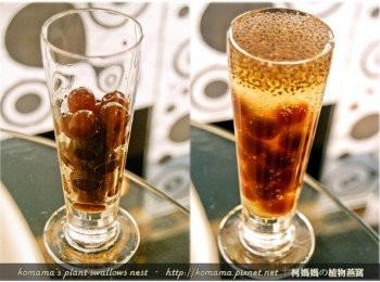 step3: 將黑木耳QQ圓放入玻璃杯中，倒入氣泡飲料至八分滿後，最後再放入經浸泡後奇亞籽即可。