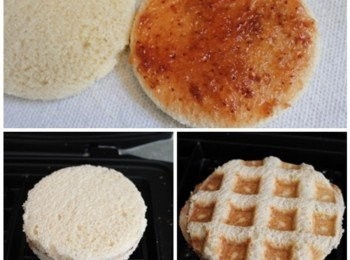 step1: 吐司抹上果醬後, 夾起來, 放入鬆餅機烤2-3分鐘至表面酥脆, 盛盤後裝飾鮮奶油與水果即完成