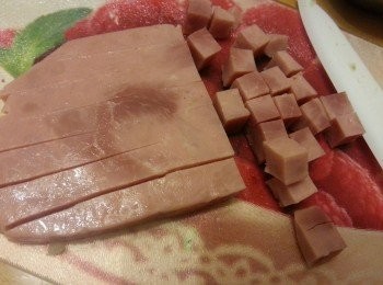 step8: 將火腿扒切粒