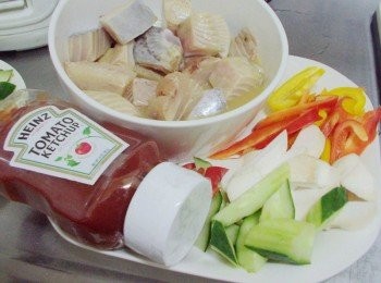 step2: [做法] 1.先準備好所需<span class="group_1">材料</span>ˊ並處理成適當大小ˊ魚塊先以<span class="group_2">魚肉醃料</span>醃漬入味備用