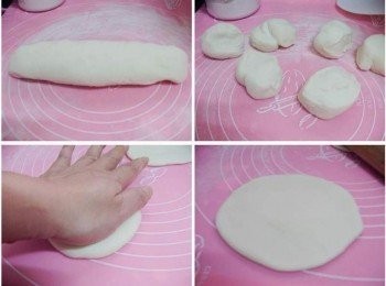 step3: 將鬆弛好的麵團搓成長條狀ˊ分成6等份ˊ 滾圓壓扁ˊ桿成中心厚邊緣薄的圓片狀