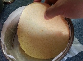 step12: 將1cm薄片已灘凍的蛋糕放回模內待用