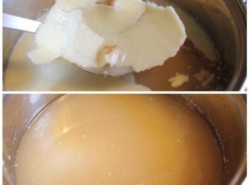 step5: 隔天取出高湯, 將表面的白油刮除, 濃郁的白高湯就完成了