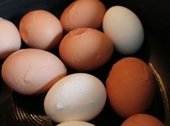 step1: 雞蛋煮10分鐘後, 將蛋殼洗淨, 並輕敲出裂痕