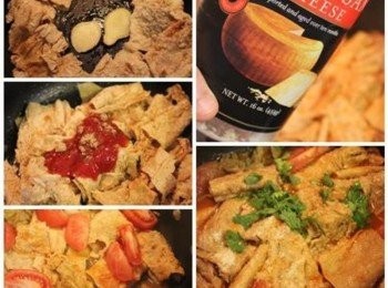 step2: 少許油爆香薑片後, 加入豆皮一起翻炒