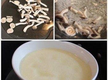 step4: 剩下的<span class="group_2">高湯</span>, 加入菇類煮滾, 起鍋前勾薄芡. 淋在蒸好的蛋上即完成