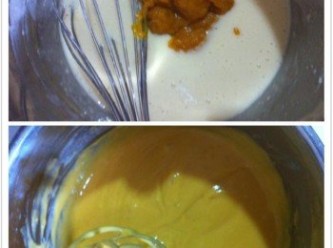 step2: 然後加入熟的金瓜泥攪拌均勻。