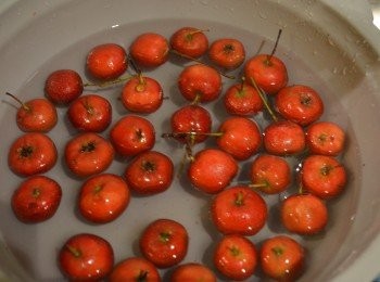 step1: 鮮山楂加少許鹽用清水洗淨，瀝乾水分。