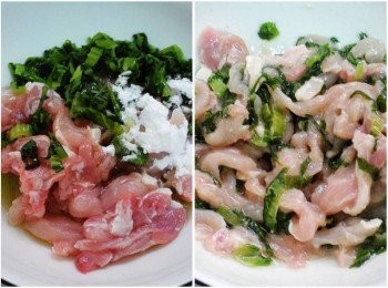 step2: 2.肉絲以<span class="group_2">肉絲醃料</span>拌勻ˊ
運用雪菜擰出的水當醃漬<span class="group_3">調味</span>ˊ不但可讓肉絲更軟嫩入味ˊ
完成的料理在味道上也才會更融合ˊ風味更完整喔。