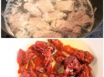 step1: 事前準備: 排骨先跑活水做川燙的動作. 另外將紅棗與枸杞洗淨後, 用米酒浸泡