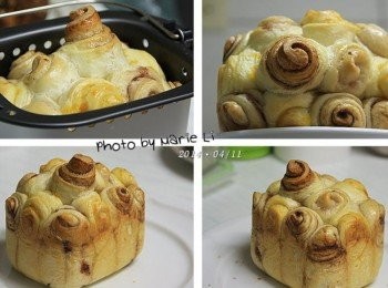 step12: 用《蒸》的麵包還是能長得很《膨皮》 超可愛的一個《甜口味蒸麵包》 一圈圈的漩渦彷彿在跳著圓舞曲 搭上橘子果醬、草莓果醬、可可粉的色澤 真是一個讓人心情也跟著繽紛起舞的可愛麵包~