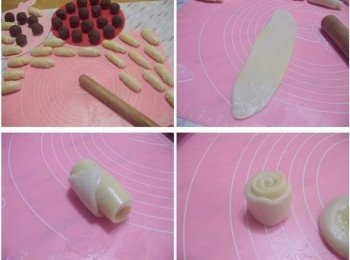 step4: 步驟4捲起後縮口朝上ˊ再用同樣方式桿捲一次ˊ 然後將之立起螺旋紋面朝上