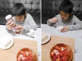 step4: 鮮奶油和草莓果醬1:1調勻