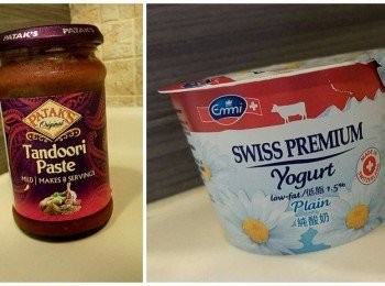 step1: 材料及醃料都非常簡單, 只須準備雞下腿，天多尼醬及乳酪。