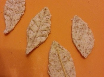 step3: 剪出葉片型狀,用牙籤壓出葉紋