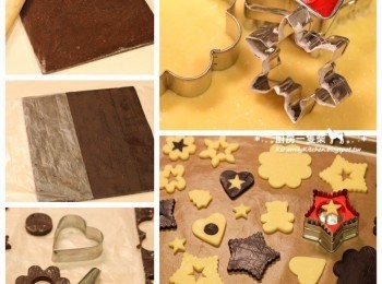 step7: 打開烤箱預熱至170度C(約338度F)。取出冷藏好的麵團，剪開塑膠袋，以喜歡的餅乾模壓出形狀，移至鋪有烘焙紙/不沾烤布的烤盤上。(每次壓模前先將模具沾取少許麵粉再壓，會比較容易脫模)