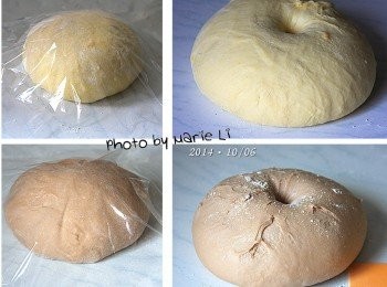 step3: 取出麵糰揉圓，蓋上保鮮膜讓它靜置發酵一個小時
中間按下後不會彈起，而是成為一個凹陷即是發酵完成。