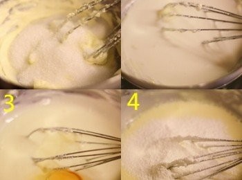 step8: 之後依次序加入砂糖, 忌廉, 檸檬汁，雞蛋&雲呢拿油, 己過篩的麵粉, 拌勻至滑身糊狀