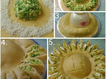 step7: 5. 把內餡舖在批皮，再蓋上另一塊批皮後塗上蛋液， 用190℃(已預熱)焗30分鐘。