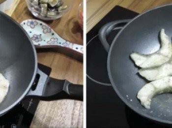 step4: 將魚片煎至兩面定型金黃推至鍋邊