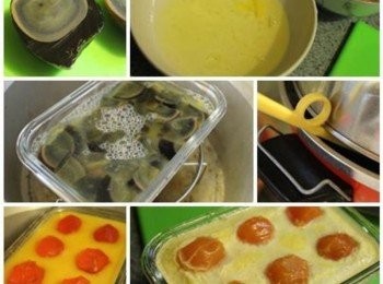 step1: 事前準備: 皮蛋蒸或煮熟. 雞蛋把蛋黃/蛋白分離