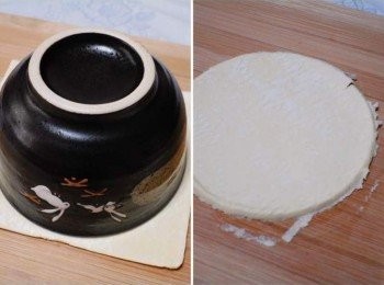 step5: 酥皮從冷凍取出ˊ略為回軟後ˊ 以方便工具壓出比烤盅略大的圓型