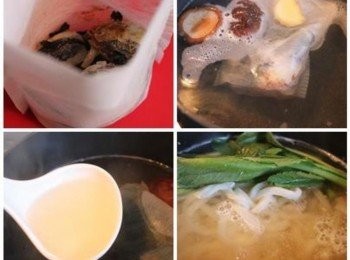 step1: 用茶葉袋將蛤蠣/柴魚片/海帶芽裝起來, 與其它<span class="group_2">高湯</span>材料下鍋煮滾後, 再煮3分鐘即完成鮮味<span class="group_2">高湯</span>