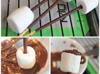 step2: 把巧克力棒置入棉花糖中備用