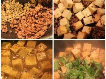 step1: 少許油爆香蒜末/薑末, 再與豬絞肉一起炒至褐色