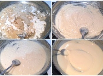 step1: <span class="group_2">油酥</span>作法：熱油鍋 用豬油中小火拌勻麵粉 炒香至顏色呈咖啡色 放涼備用